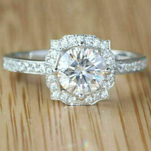 2.65Ct Round Cut Simulated Diamond Halo Engagement Ring 14K White Gold in Size 6 - £198.43 GBP