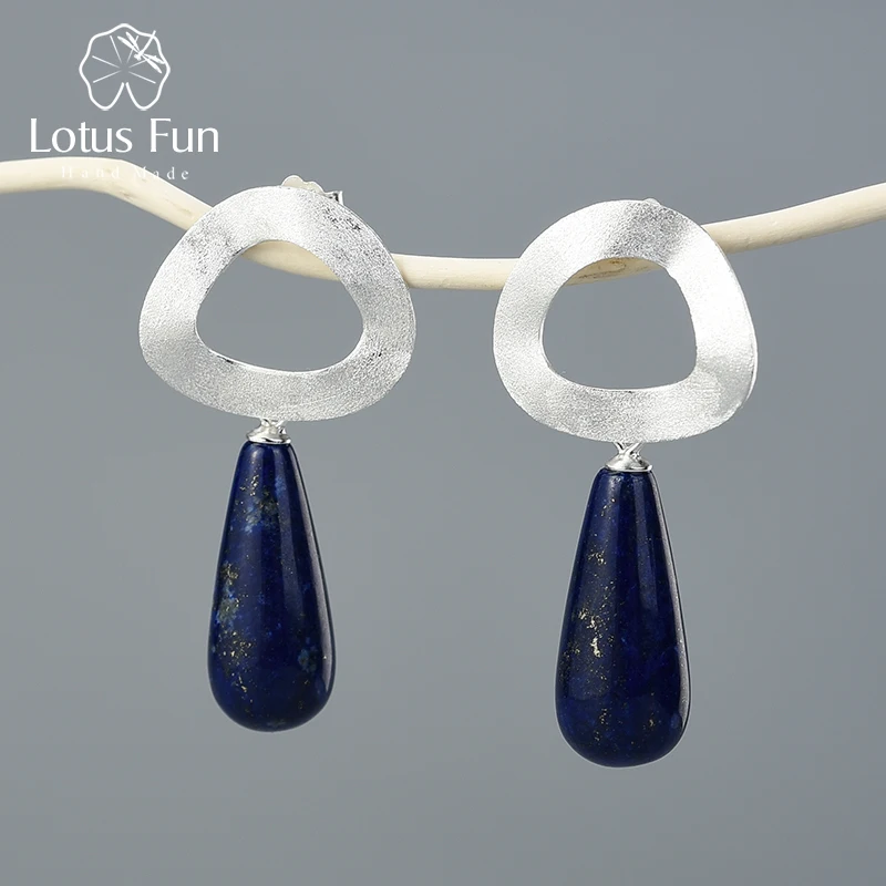 Natural Gemstone Minimalist Style Uneven Geometric Shape Dangle Earring Real 925 - £38.84 GBP