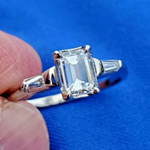Earth mined Diamond Emerald Cut Deco Engagement Ring Vintage Natural Solitaire - £5,892.55 GBP