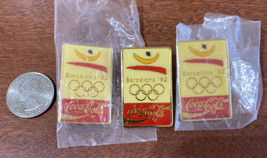 Lot Of 3 &quot;Barcelona &#39;92 - COCA-COLA&quot; Enamel Olylmpic Sponsorship Pin Vintage - £11.86 GBP