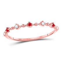 10kt Rose Gold Womens Round Ruby Diamond Beaded Stackable Band Ring 1/20 Cttw - £120.55 GBP