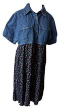 VTG Cherokee Large Denim Dress Floral Rayon Button Pocket HighWaist Teacher Gift - £39.13 GBP