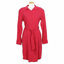EILEEN FISHER Rhubarb Pink Stretch Viscose Linen Belted Shirt Dress XS - £102.12 GBP