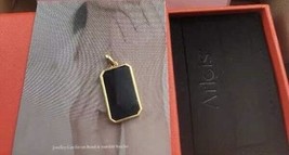 18ct Solid Gold Black Mirror Charm Pendant - bar, frame, unisex, customise, 18k - £112.48 GBP