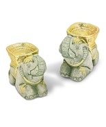 Majestic Kneeling Elephants with Gold Accents Pair of Cement Candle Holders - £24.51 GBP