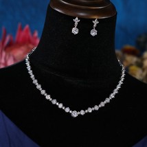 Simple Fashion Round Jewelry Set for Women Cubic Zircon Crystal Earrings and Nec - £41.73 GBP