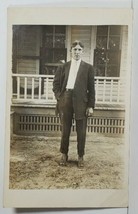 RPPC Handsome Young Man c1910 Outside of Porch Photo Postcard N15 - £7.47 GBP