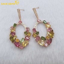 GEMS Trend 925 Sterling Silver Tourmaline Gemstone Big Drop Earrings for Women C - £88.08 GBP