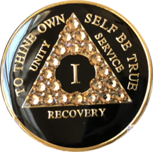 1 - 50 Year AA Medallion Topaz Swarovski Crystal Black Sobriety Chip - £18.01 GBP