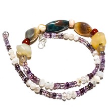 Multi Agate Natural Gemstone Beads Jewelry Necklace 18&quot; 181 Ct. KB-1108 - £8.50 GBP
