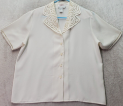 Talbots Blouse Women&#39;s Petite 12 White Lace Polyester Short Sleeve Butto... - $14.22