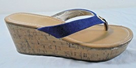 American Eagle Outfitters Womens Size 9 Sandals Blue and Brown Thong Wedge - £5.22 GBP