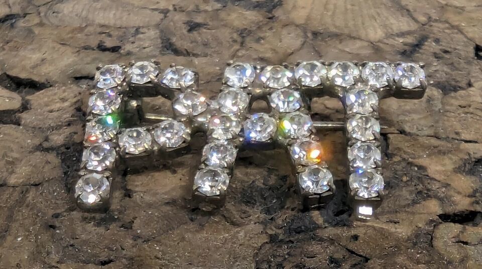 Vintage  Old Stick &quot;PAT&quot; Block  Text RHINESTONE NAME  PIN-BACK - $11.88
