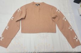 Made With Love Blue Blush Crop Knit Sweater Floral  Round Neck sz S Peac... - £19.74 GBP