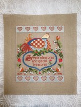 Completed SIMPLE PLEASURES ARE SPECIAL TREASURES Crewel - 10.5&quot; x 12.25&quot;... - $18.00