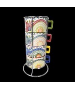 Pier 1 Stackable Mugs Countertop Metal Holder Paisley Morrocan Floral 4 ... - £18.21 GBP