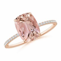 ANGARA Thin Shank Cushion Morganite Ring with Diamond Accents in 14K Gold - £1,544.29 GBP