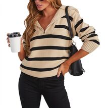 Pink Queen Autumn Striped Knitted Sweater White Stripe Pullover Size L - $380.38 MXN Pink Queen Autumn Striped Knitted Sweater White Stripe Pullover Size L - $380.38 MXN