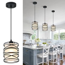 Frosted Glass Pendant Light Fixtures 6.3Inch Spiral Metal Cage Mini Pendant Ligh - £46.29 GBP