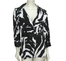 Black &amp; White Zebra Jacket M Belted Wrapper 3/4 Sleeve Animal Print Blazer 8  - £12.15 GBP