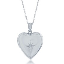 Shiny Heart Locket with Center Star Diamond Accent W/chain - £105.31 GBP