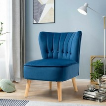 Armless Accent Chair Tufted Velvet Leisure Chair-Blue - £102.04 GBP