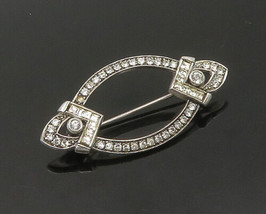 JENNA NICOLE 925 Sterling Silver - Vintage Cubic Zirconia Brooch Pin - BP8494 - £45.26 GBP