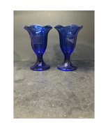 Cobalt Blue Glass Ice Cream Sundae Bowl/Cup Set, Vintage Candle Holder P... - $376.33 MXN