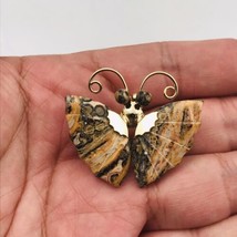 Gold Tone Butterfly w/ Stone Eyes &amp; Wings Pin Brooch Pendant 1 1/2&quot; x 1 ... - £7.44 GBP