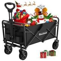 EAYNON Collapsible Folding Wagon Cart, Beach Wagon Cart, Heavy Duty with Univers - $62.99