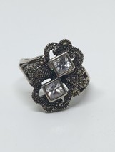 Vintage Sterling Silver 925 CZ Marcasite Ring Size 8 - $24.99