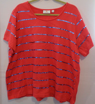 Quacker Factory Ladies Pullover Top Size 2X Embellished Sequins Pink Blue QVC - £19.97 GBP