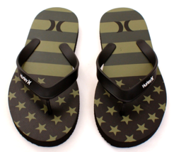 Hurley Americana Green Black Stars &amp; Stripes Flip Flops Thong Sandals Me... - $34.64