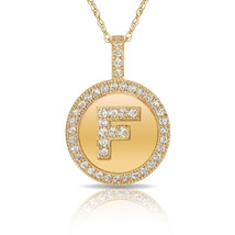14K Solid Yellow Gold Round Circle Initial &quot;F&quot; Letter Charm Pendant Neck... - £28.02 GBP+