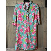 Simply Southern 3/4 Sleeve Knee Length Knit Tunic Dress Pink Rose Floral... - $12.19