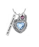 Blue Crystal Heart Sterling Silver Ash Urn - Love Charms™ Option - $79.95