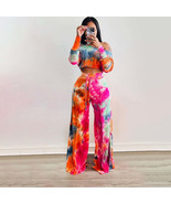 Tie Dye  Off Shoulder Long Sleeve T-shirt and Loose Pants Matching2 Piec... - £44.52 GBP