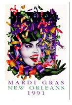 Mardi Gras New Orleans Frankie Flores Vintage 1991 Postcard Jester Art 4x6 - £6.84 GBP