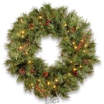 24&quot; Pine Wreath with LED Lights - £53.14 GBP
