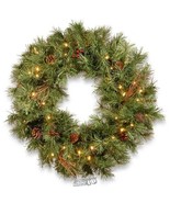 24&quot; Pine Wreath with LED Lights - £52.28 GBP