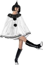 Ladies Pierrot Clown Costume Poncho White/Black Circus Mime Halloween On... - $33.47