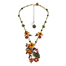Sweet Festive Yellow Garden Leather Wood Glass Statement Necklace - £15.73 GBP