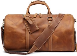 Travel Bag with shoe Pouch Weekend Bag Leather Duffle bag with shoe Comp... - $159.00