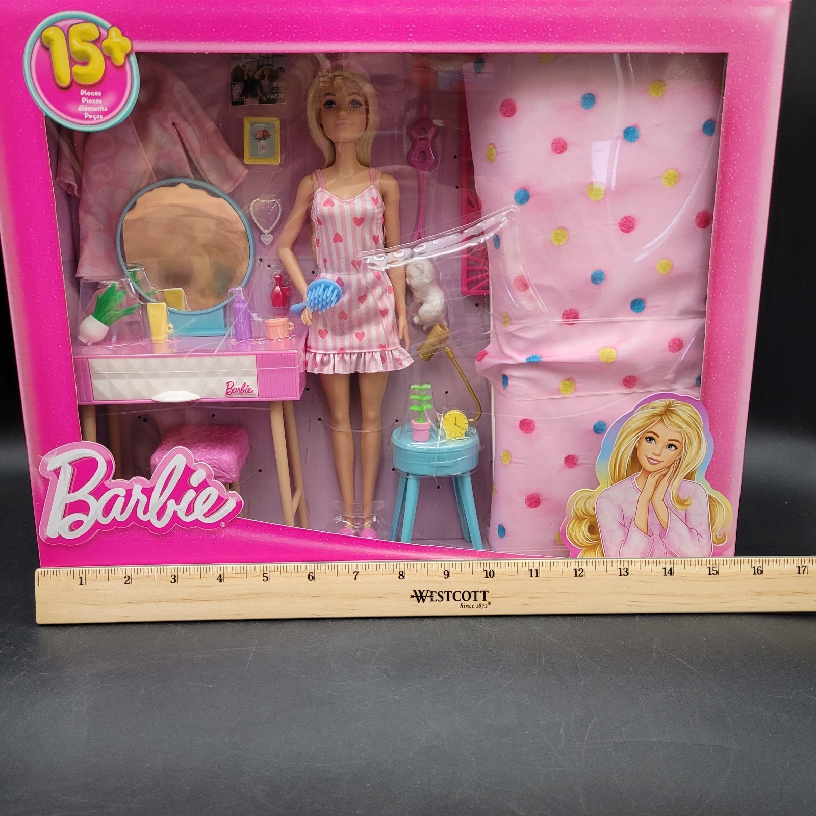 Barbie Doll and Bedroom Playset, Barbie Furniture with 15+ Storytelling Pieces Item image 8
