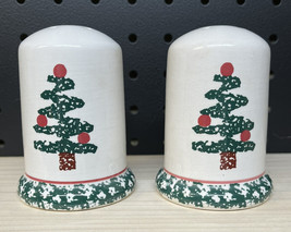 Bizzirri Ceramic Salt &amp; Pepper Shakers Cellar Hand Painted Christmas Tre... - £13.90 GBP