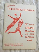 12/29 1962-38th Shrine All East West Football Bowl Media Press Radio TV ... - £14.03 GBP