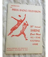 12/29 1962-38th Shrine All East West Football Bowl Media Press Radio TV ... - £13.94 GBP