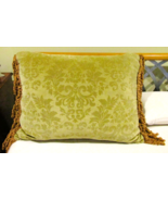 Designer Handmade Green Cotton and Velvet Down Pillows with a Rope Fring... - $337.84 CAD