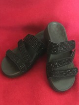 Gently Used Vionic Black Sparkly 3 Adjustable Straps Thick Rubber Soled Wedge  - £22.81 GBP