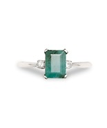 VINTAGE BEAUTIFUL GREEN EMERALD & DIAMOND RING 14K WHITE GOLD BAGUETTE CUT SZ 6⅝ - $494.95
